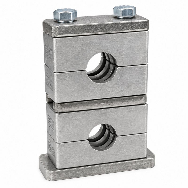 1/4" Tubing Clamp Heavy Series Aluminum Body Double Stack 316 Stainless Steel Hardware