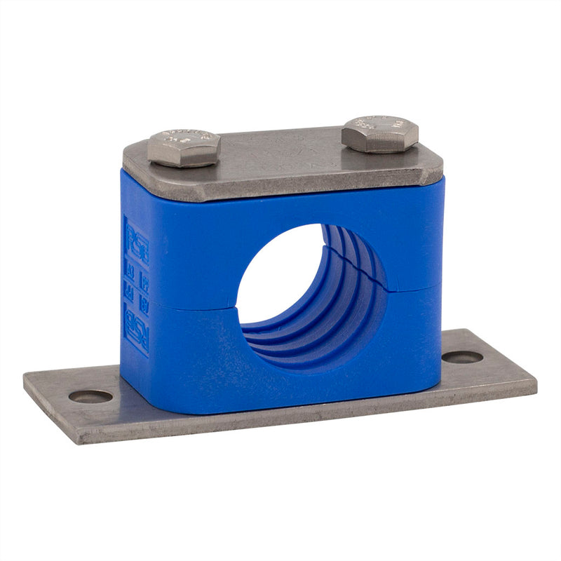 1" Tubing Clamp Elongated Blue Clamp 316 Stainless Steel Hardware